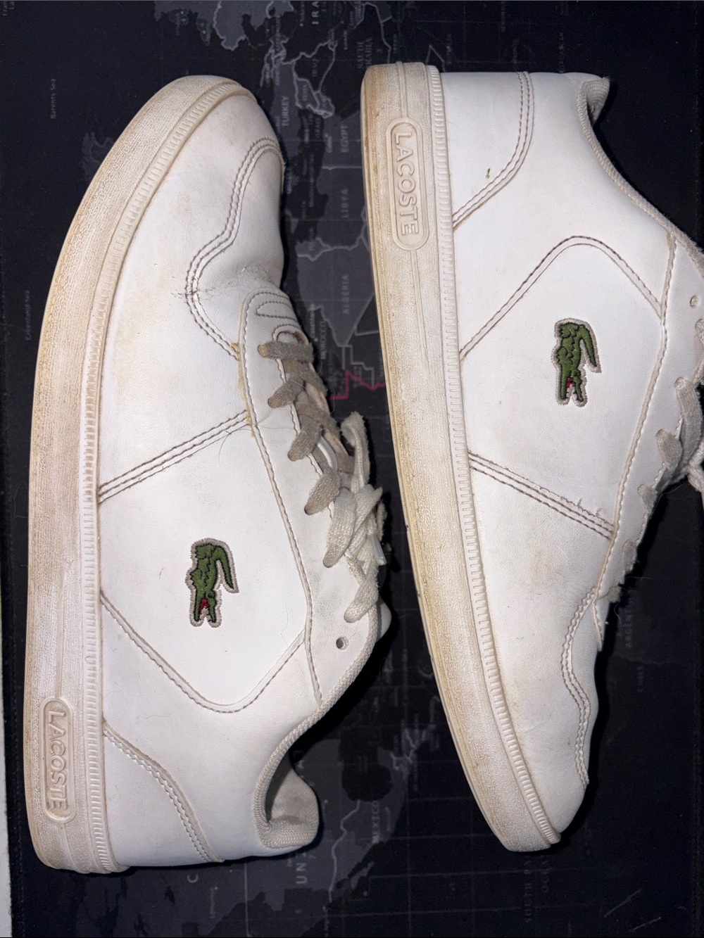 Mens Lacoste White Leather Low-Top Sneakers with Green Croc Emblem SZ 8